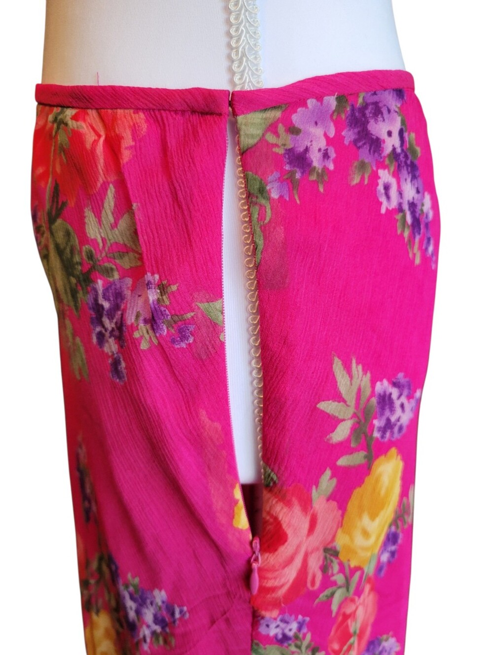 90s Y2k Lauren Ralph Lauren Pink Floral Silk Skirt - Picture 5 of 8